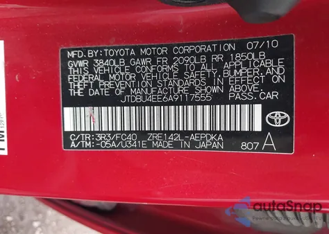 2010 Toyota Corolla Le из США, поврежденный, VIN JTDBU4EE6A9117555